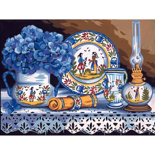 Margot de Paris Earthenware & Hydrangeas Printed Tapestry Needlepoint Canvas